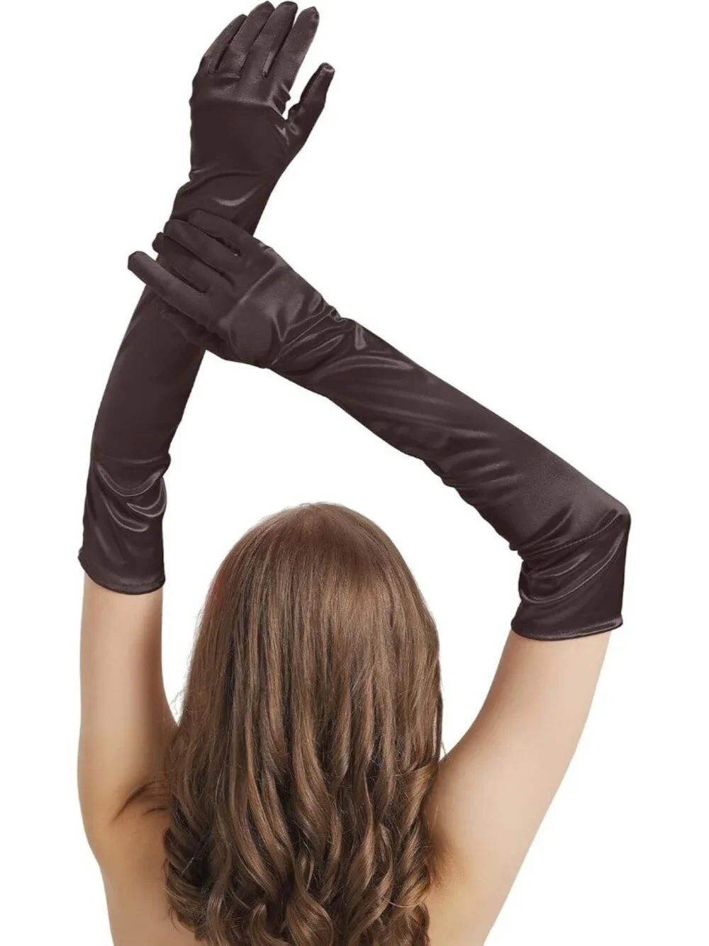 Women's Brown Satin Opera Elbow Length 1920s Flapper Long Gloves Party